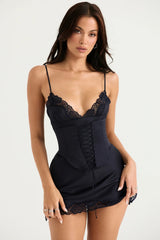Soraya-Navy Satin Slip Dress