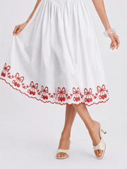Cherry Embroidered Halter Midi Dress