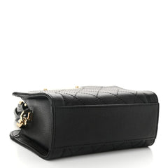 Grained Calfskin Stitched Mini Label Click Shopper Tote Black
