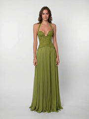 Women's Pleated Corset Maxi Dress | Elegant Flowing Summer Gown
