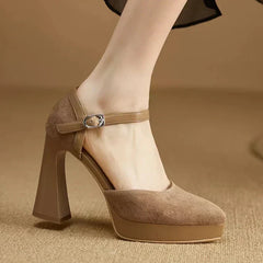 Women's Platform Block Heel Pumps | Ankle Strap Elevated High Heels