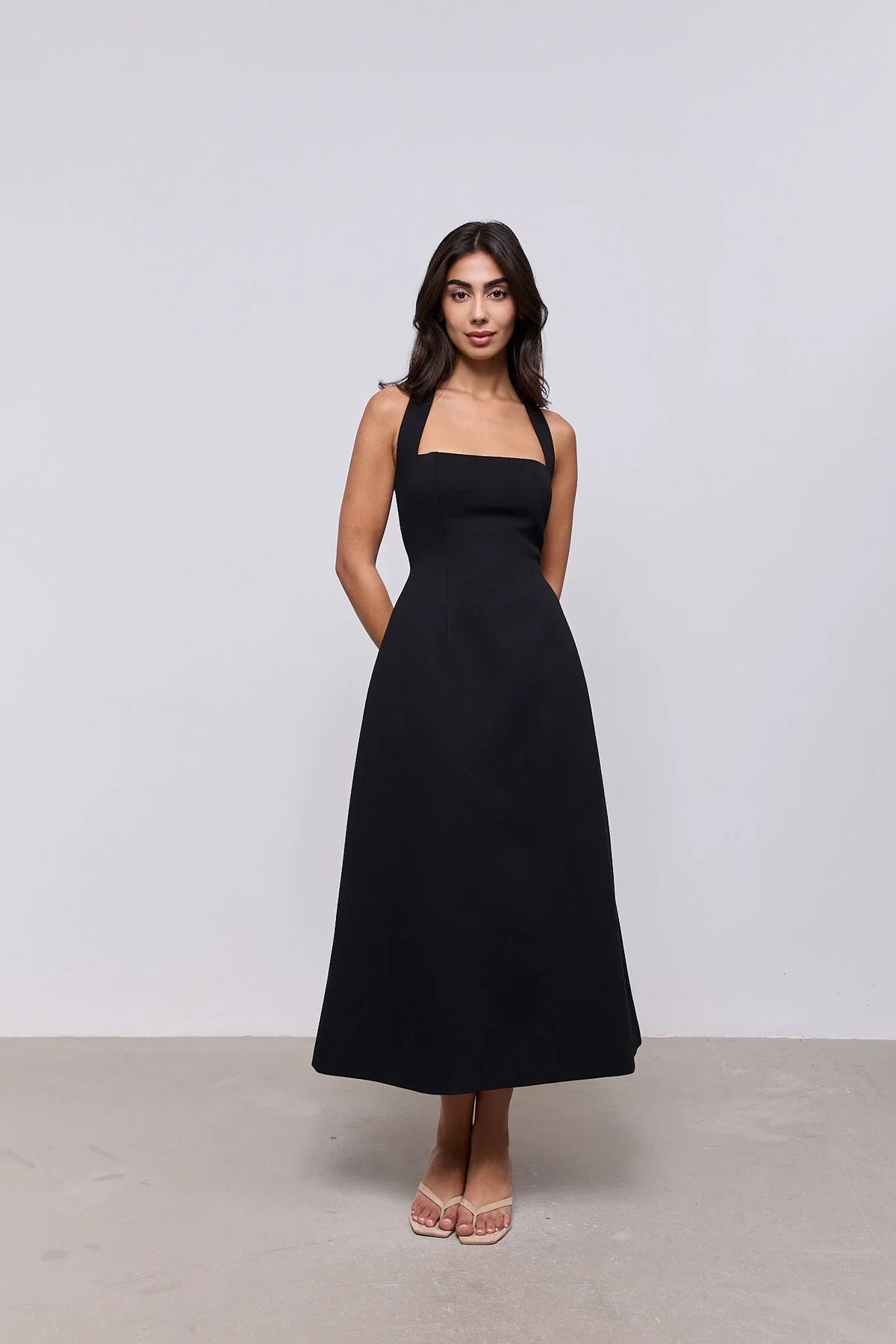 Cotton Mix Halter Midi Dress
