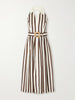 Quentin belted pleated striped cotton-poplin halterneck midi dress