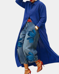 Women's Wide-Leg Jeans & Top Set | Flowing Shirt Top & Wide-Leg Denim Ensemble