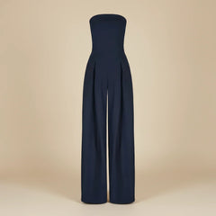 Women’s Strapless Wide-Leg Jumpsuit – Structured Bodice with Elegant Flowing Silhouette