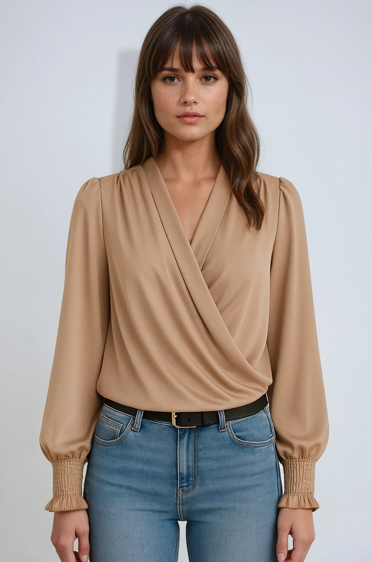 Women's Wrap Long-Sleeve Blouse | Elegant Draped Summer Blouse