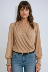 Women's Wrap Long-Sleeve Blouse | Elegant Draped Summer Blouse