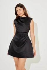 Satin Straight Neck Mini Dress