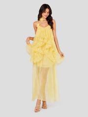 Floral Organza Ruffle Maxi Dress