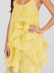 Floral Organza Ruffle Maxi Dress