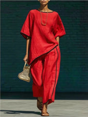 Women's Relaxed Co-Ord Set with Top and Wide-Leg Pants