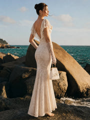 Cap Sleeves Lace Midi Dress with Satin Bow