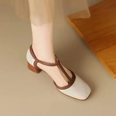 Women's T-Strap Block Heel Pumps | Square Toe Mid Heel Shoes