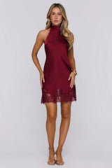 Tidal Reflections Satin Mini Dress Burgundy