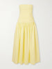 Strapless ruched organic cotton-poplin midi dress