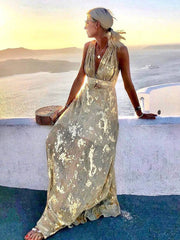Women's Sleeveless Sequin V-Neck Evening Maxi Dress