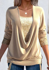Women's Sequin Knit Blouse | Elegant Long-Sleeve Casual Top