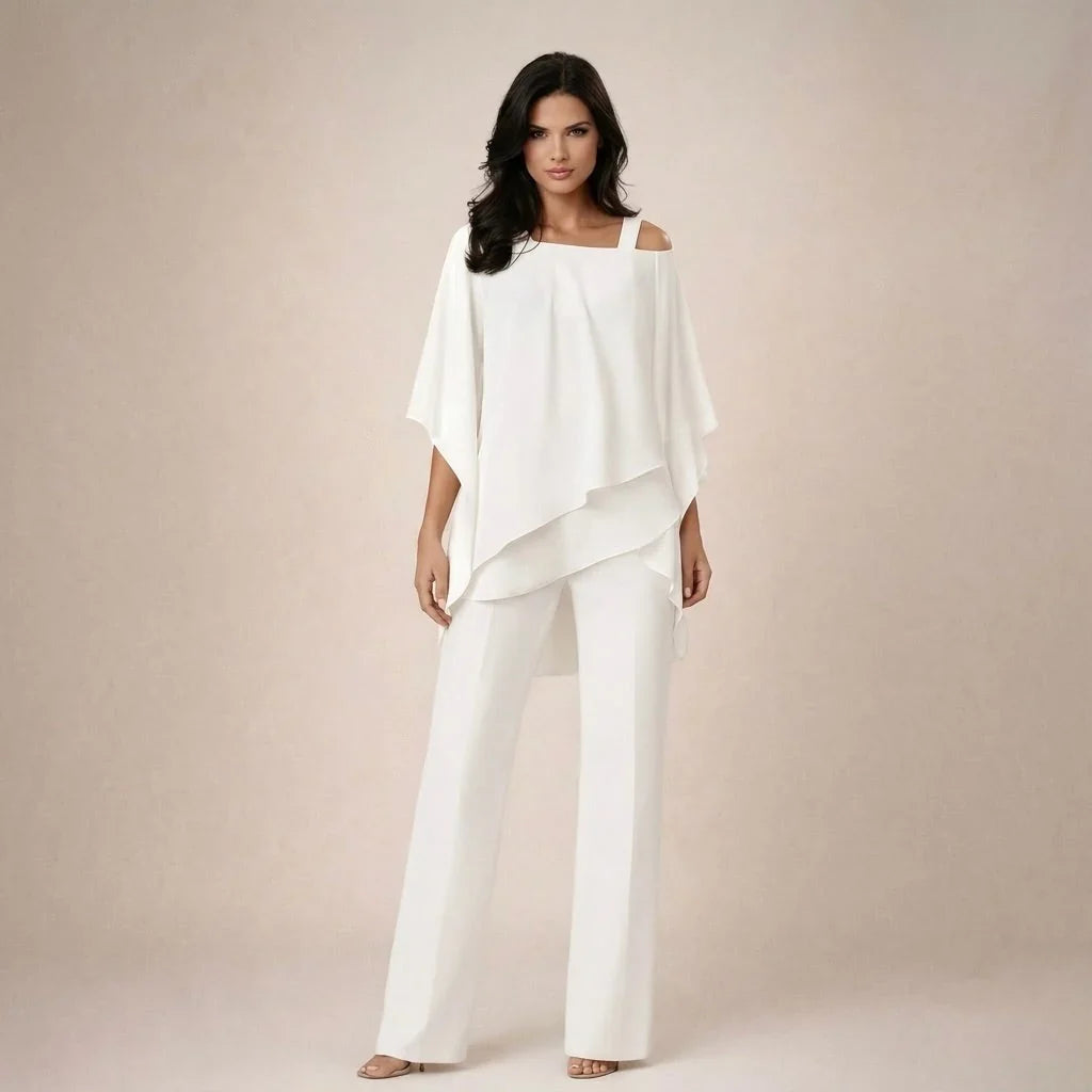 Women's Off-Shoulder Two-Piece Set | Elegant Top & Wide-Leg Trousers
