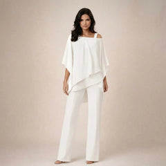 Women's Off-Shoulder Two-Piece Set | Elegant Top & Wide-Leg Trousers