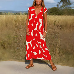 Women's Printed Flowing Maxi Dress | Airy Feminine V-Neck Dress