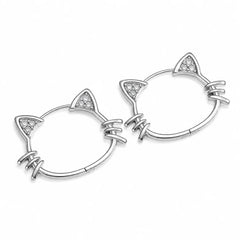 Women's Sterling Silver Cat Ear Hoop Earrings | Hypoallergenic Huggie Hoops
