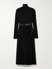 Belted stretch-jersey turtleneck midi dress