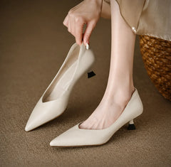 Women's Pointed Toe Kitten Heel Pumps | Slip On Low Heel Court Shoes