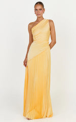 Clarissa Maxi Dress - One Shoulder Pleated Dress in Butter Yellow