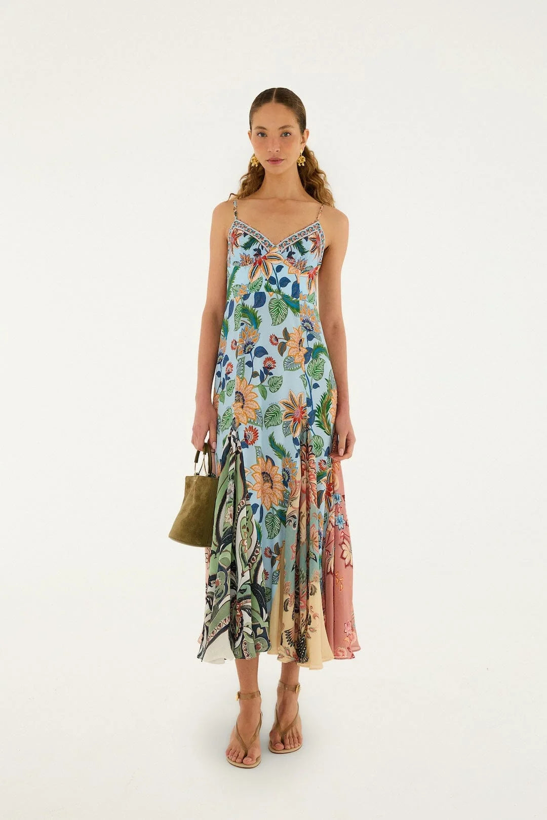 Light Blue Floral Delhi Sleeveless Maxi Dress