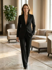 Women's Longline Blazer Suit | Tailored Single-Button Blazer & Wide-Leg Trousers