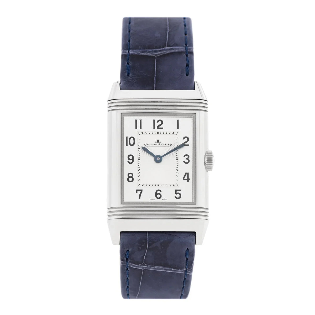 Stainless Steel Alligator Diamond 24mm Reverso Classic Duetto Manual Winding Watch Silver Q2588422
