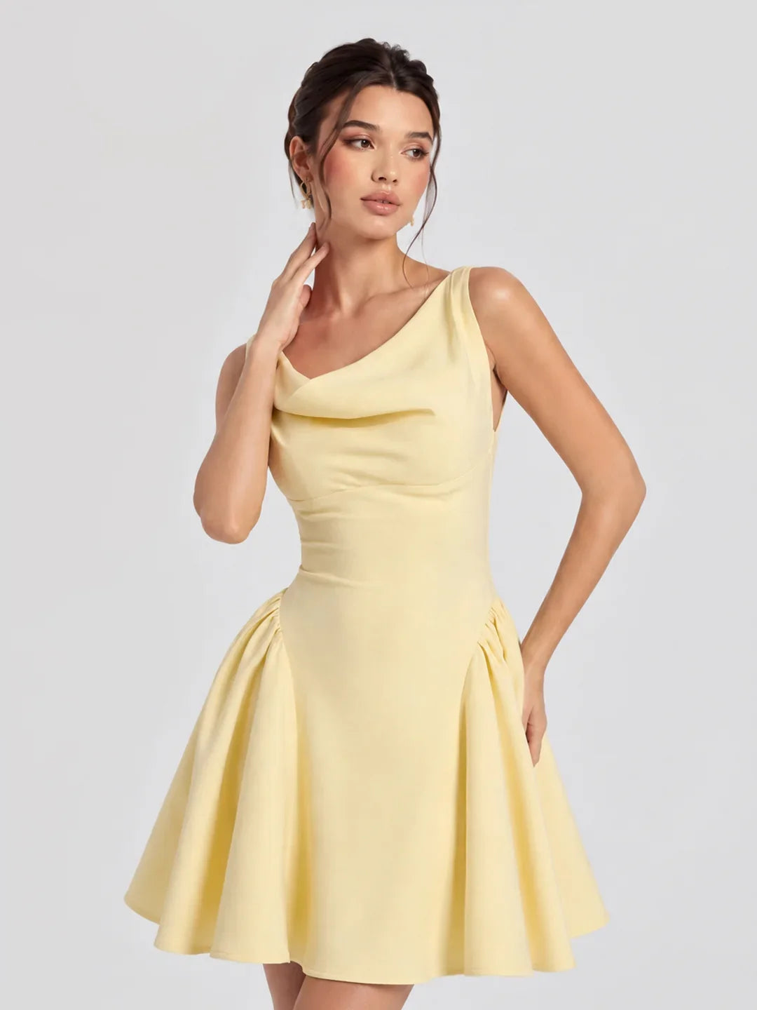 Butter Cowl Neck Bow Back Skater Mini Dress