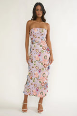 Posetta Strapless Floral Embellished Maxi Dress Purple