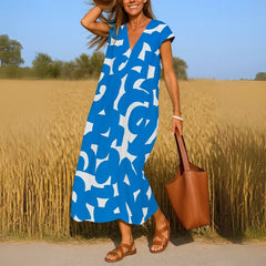 Women's Printed Flowing Maxi Dress | Airy Feminine V-Neck Dress