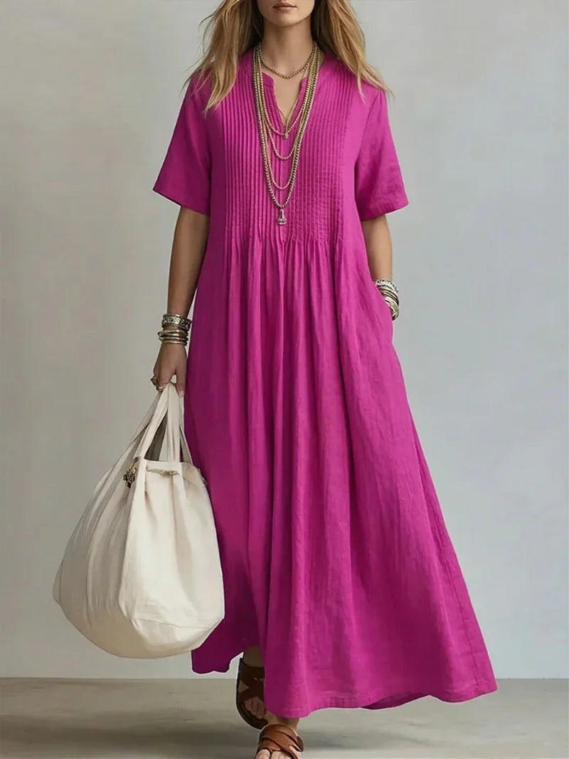 Women's Pleated Flowy Midi Dress | Elegant Lightweight Summer Dress