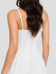 Cotton Eyelet Midi Dress with Lace Trim