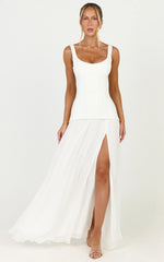 Coco Maxi Dress - Corset Bodice Fit And Flare Dress in White