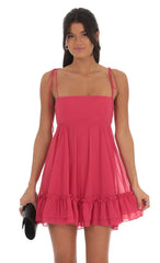 Chiffon Baby Doll Dress in Magenta