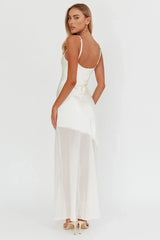Gilded Dream Chiffon Hem Maxi Dress Oyster