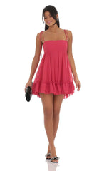 Chiffon Baby Doll Dress in Magenta