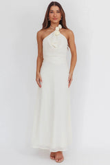 Petronilla Rosette Halterneck Maxi Dress Eggshell