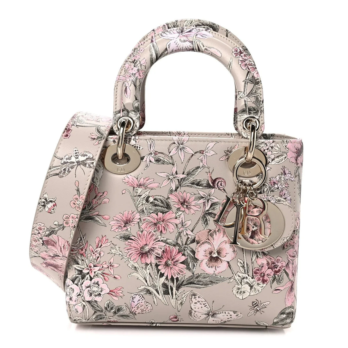 Calfskin Flower Printed Small My ABCDior Lady Dior Pink Multicolor