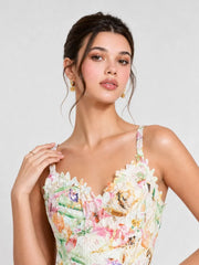 Watercolor Spaghetti Strap Eyelet Floral Mini Dress