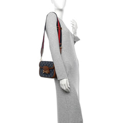 New Denim GG Monogram Dollar Calfskin Web Mini Horsebit 1955 Shoulder Bag Blue Tea Cuir Epilog