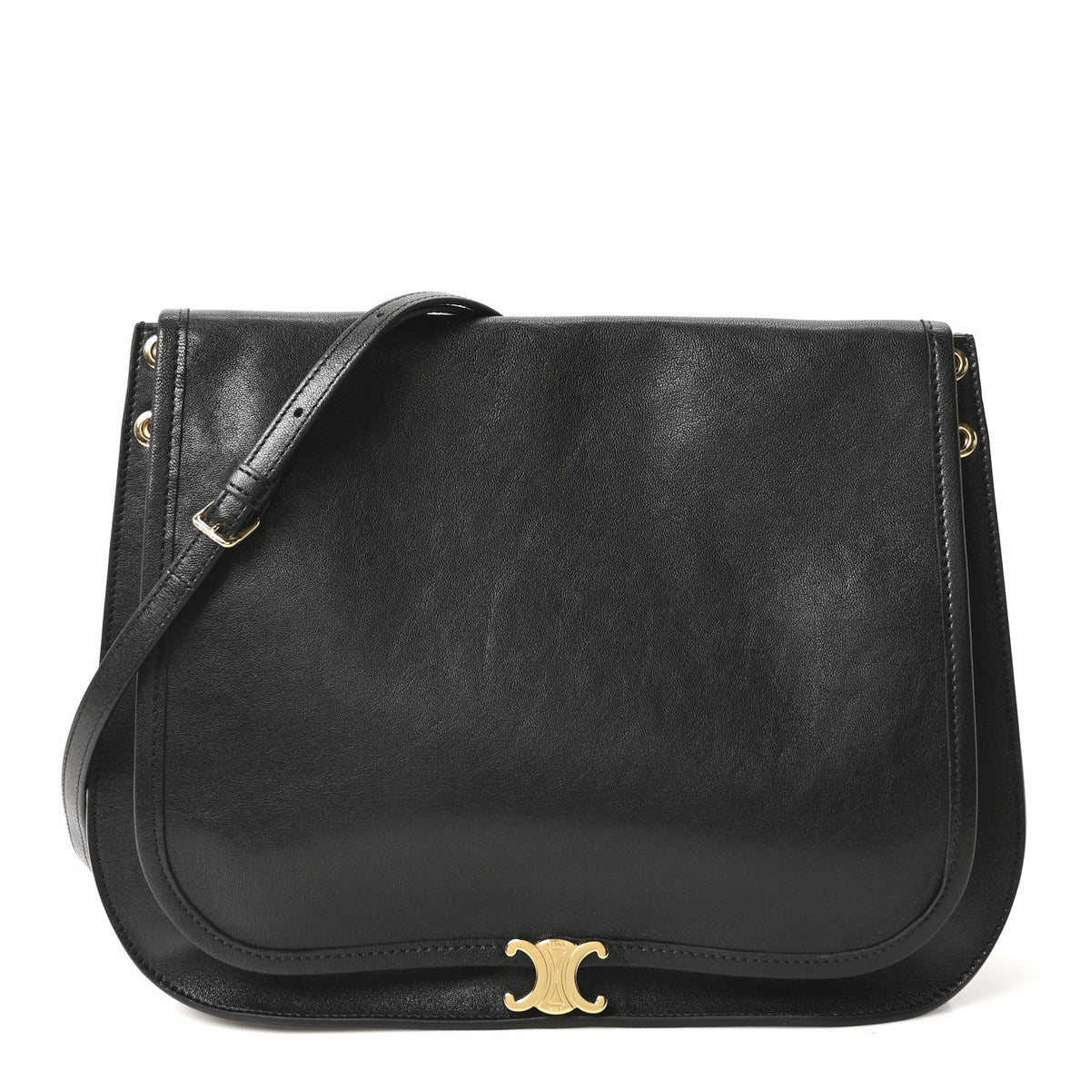 Shiny Lambskin Soft Triomphe Besace Bag Black