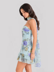 Floral Strapless Scarf Detail Mini Dress