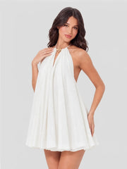Gold-tone Clasp Keyhole Halterneck Mini Dress