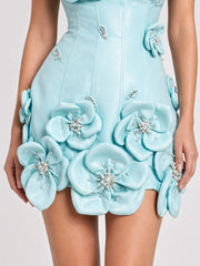 Strapless 3D Floral Corset Bodycon Mini Dress