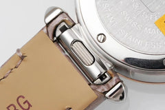 pasha 30mm quartz pink gold white dial light brown leather