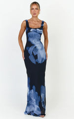 Summer Maxi Dress - Cowl Neck Slip Dress in Twilight Orchid Print